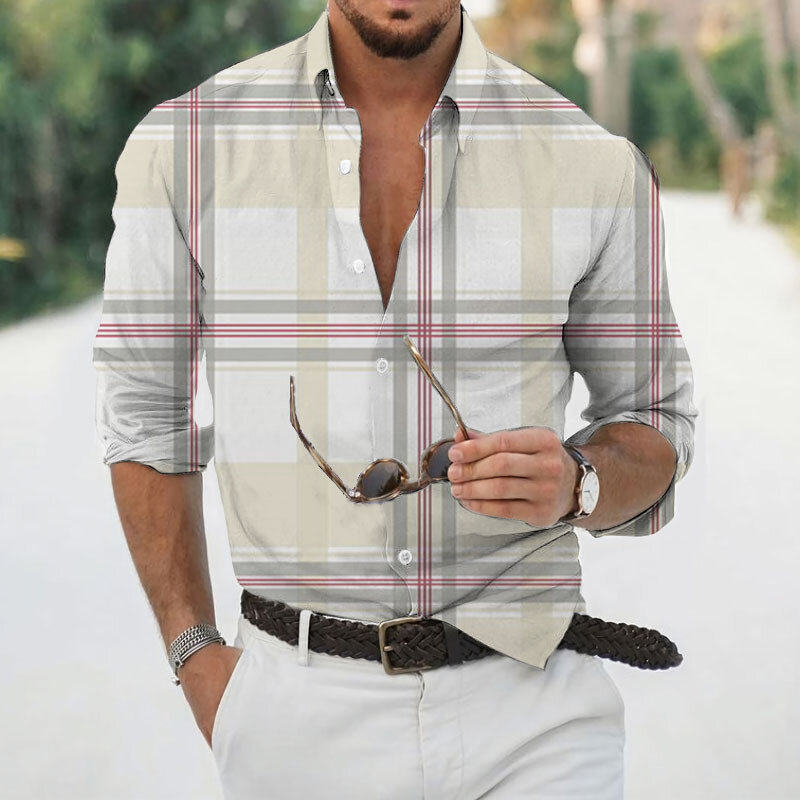 2022ハワイ男性のシャツフルスリーブチェック柄クール薄型プリントtシャツを着た服男性カジュアルトップスtシャツ男性