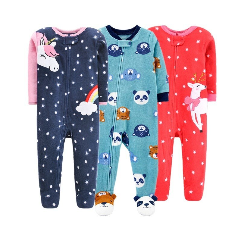 Newborn Baby Boy Autumn-winter Fleece Climbing Clothes 3-12M Kids Footed Pajamas Long Sleeved Infant Girls Cartoon Clothing