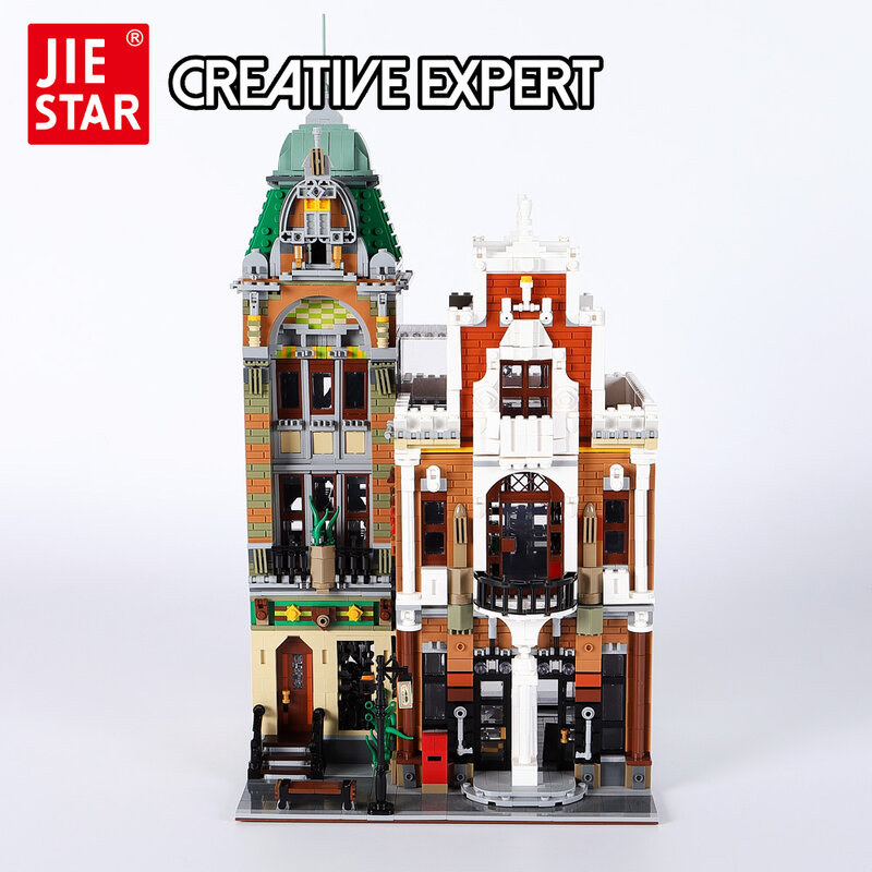 JIESTAR kreatywny Expert Street View poczta 89126 4133 sztuk Moc cegła modułowa budowa domu blok zabawki modele europejskie miasto
