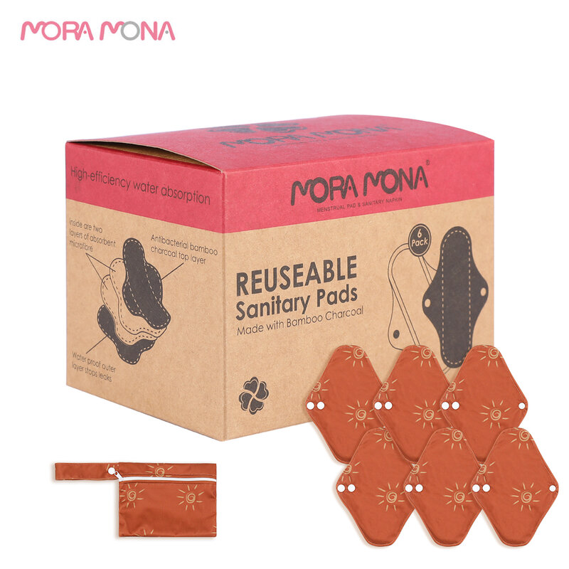 Mora mona-再利用可能な竹炭生理用ナプキン,防水バッグ付きの洗える衛生パッド