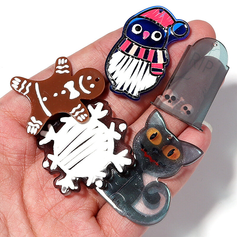 10 teile/los Acryl Blau Pinguin/Katze/Weihnachten Sammlung Anhänger Machen Niedlichen DIY Keychain Ohrring Zubehör