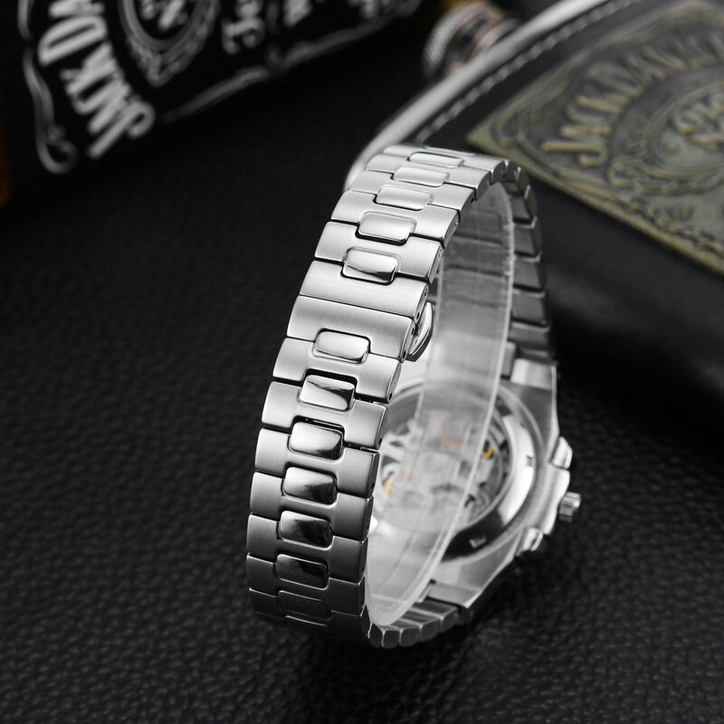 Mode Skeleton Automatische Mechanische Luxus Uhr Männer Hublo Top Marke 316 Stahl Uhr Luminous Hand Wasserdicht PP Uhr für Männer