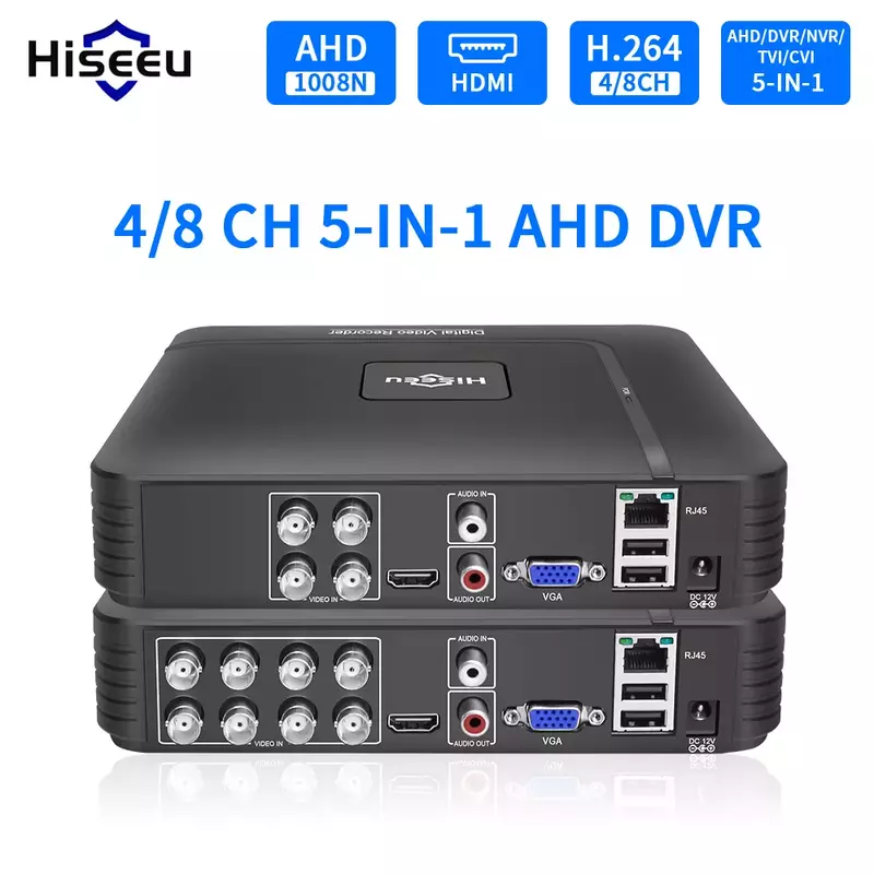 Hiseeu-minicámara CCTV 5 en 1, DVR TVI, CVI, AHD, CVBS, IP, grabadora de vídeo Digital, 4 canales, 8 canales, AHD, DVR, NVR, sistema de videovigilancia, soporte de 2MP