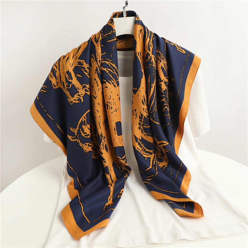 Pañuelo cuadrado de sarga para mujer, Fular de seda de lujo, Bandana de muselina, accesorios para el cabello, 2022