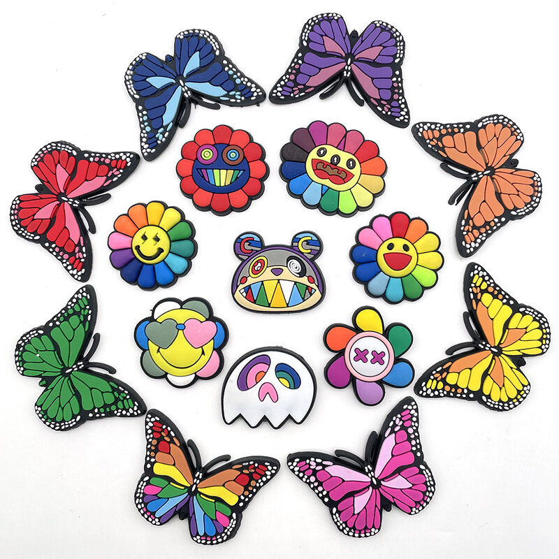 Nuovo jibz 1 pz farfalla colorata sole fiore ciondoli per scarpe fai da te zoccoli scarpe aceessori Fit croc sandali decorare regali per bambini Unisex