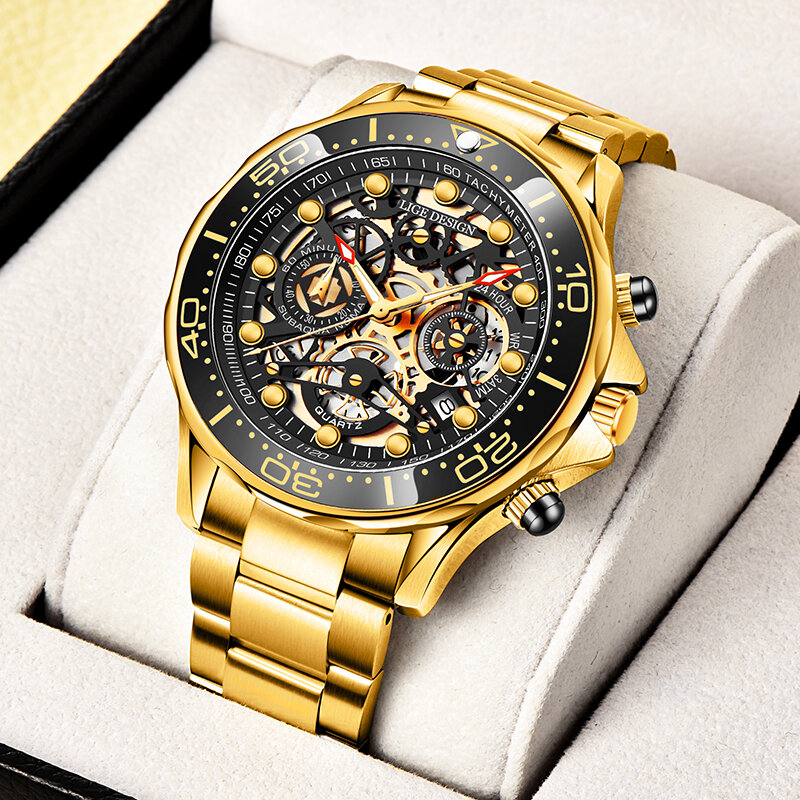 LIGE-최고 브랜드 럭셔리 남성 시계, 패션 비즈니스 시계, 남성 캐주얼 스테인레스 스틸, 방수 스포츠, 남성 쿼츠 손목 시계