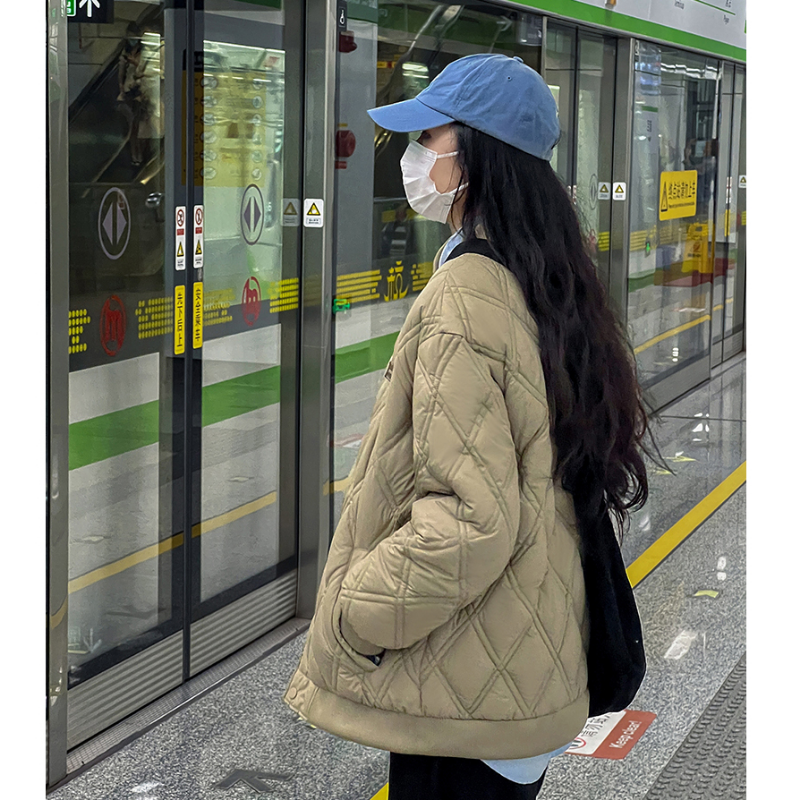 Yuqi mulheres engrossar argyle parka gola de algodão acolchoado jaquetas quente moda feminina retro casacos inverno 2022 estudante grandes dimensões