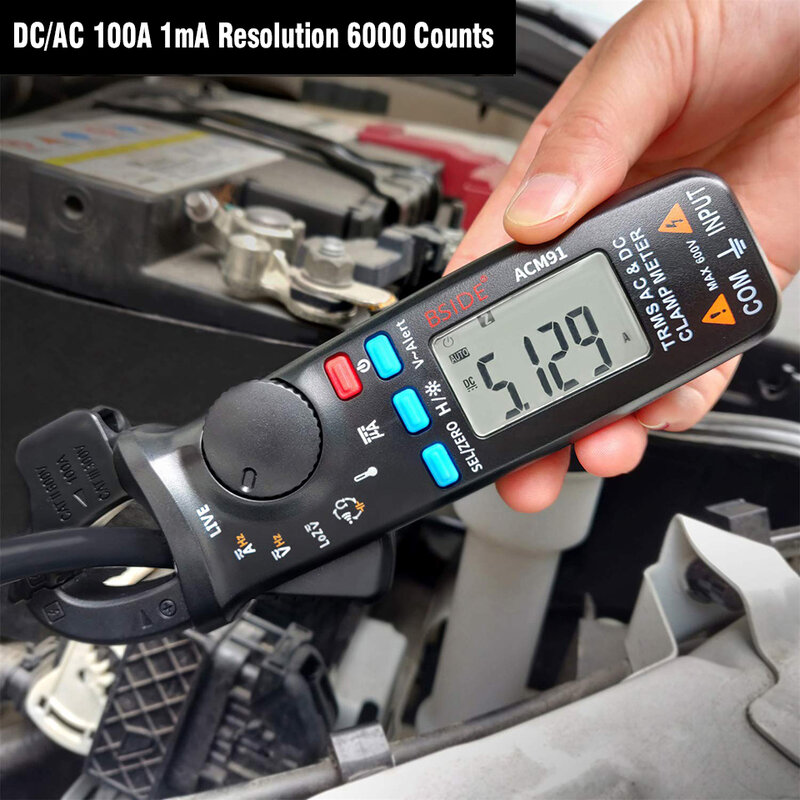 Acm91 digital ac/dc medidor de braçadeira de corrente rms verdadeiro reparação de automóveis multímetro de escala de verificação ao vivo ncv temp frequência capacitor tester