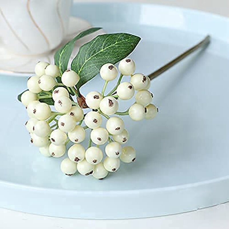 6 Pcs Kunstmatige Witte Holly Berry Stem Realistische Boeket Voor Wedding Party, Berry Ornamenten Fake Berry Voor Thuis
