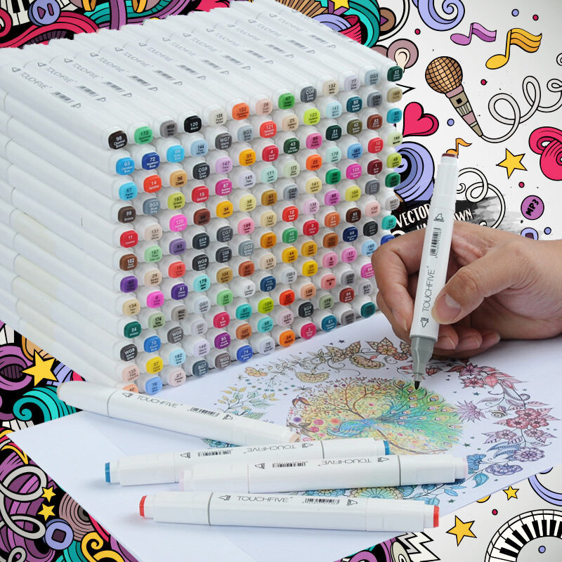 Touchfive-caneta marcadora, 24/30/40/60/80/168 cores, para pintura, arte, marcador à base de álcool, desenho animado, grafite, arte, desenhos animados, design