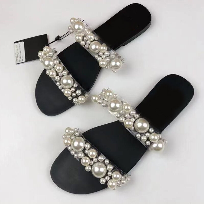 Fish Mouth with Pearl Border Slippers Transparent Sandals Large Size Slippers Summer  Sandalias De Verano Para Mujer Shoes