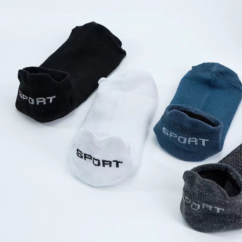 5 pares/lote meias masculinas verão outono malha respirável meias de tornozelo meias esportivas cor sólida baixo tubo casual esportes finos Socks38-44