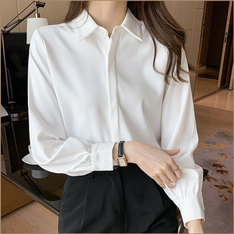 5xl único-breasted escritório senhoras camisa feminina primavera outono branco moda simples elegante solto manga longa e curta topo feminino