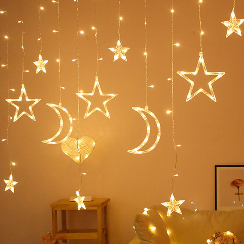 LED ستار القمر الستار الجنية أضواء جارلاند سلسلة أضواء المنزل غرفة نوم الديكور حفلة السنة الجديدة عيد الميلاد الجنية ضوء