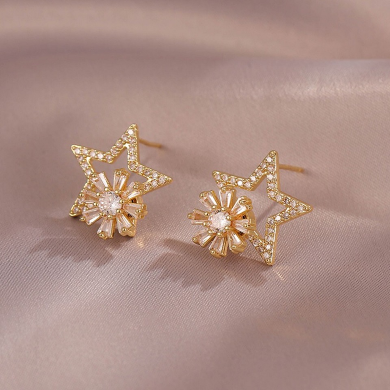 White Cubic Zirconia Rotating Star Earrings for Women Girl 2022 New Fashion Luxury High-end Earrings  Engagement Party Jewelry