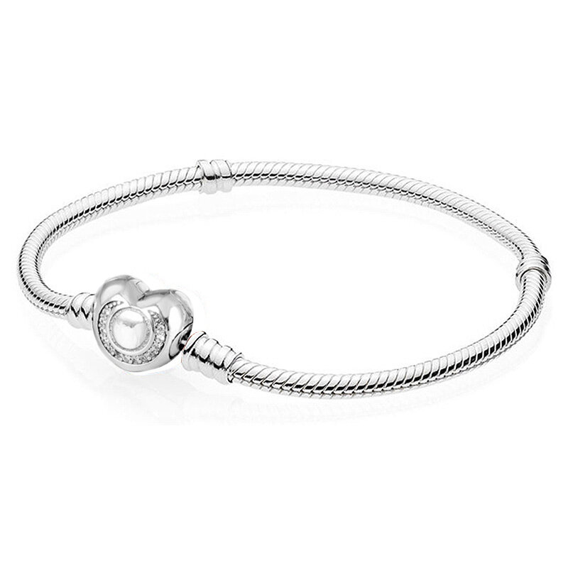 Pulsera de cadena de serpiente con cierre en forma de corazón, brazalete de Plata de Ley 925, joyería artesanal, Original, Rose moment, pavé Wishful