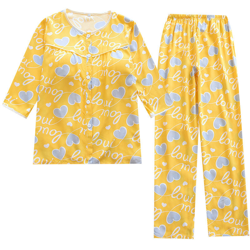 Пижама женская хлопковая с коротким рукавом, шелковая тонкая одежда для сна с цветочным принтом, домашняя одежда с Y-образным вырезом и нагр...
