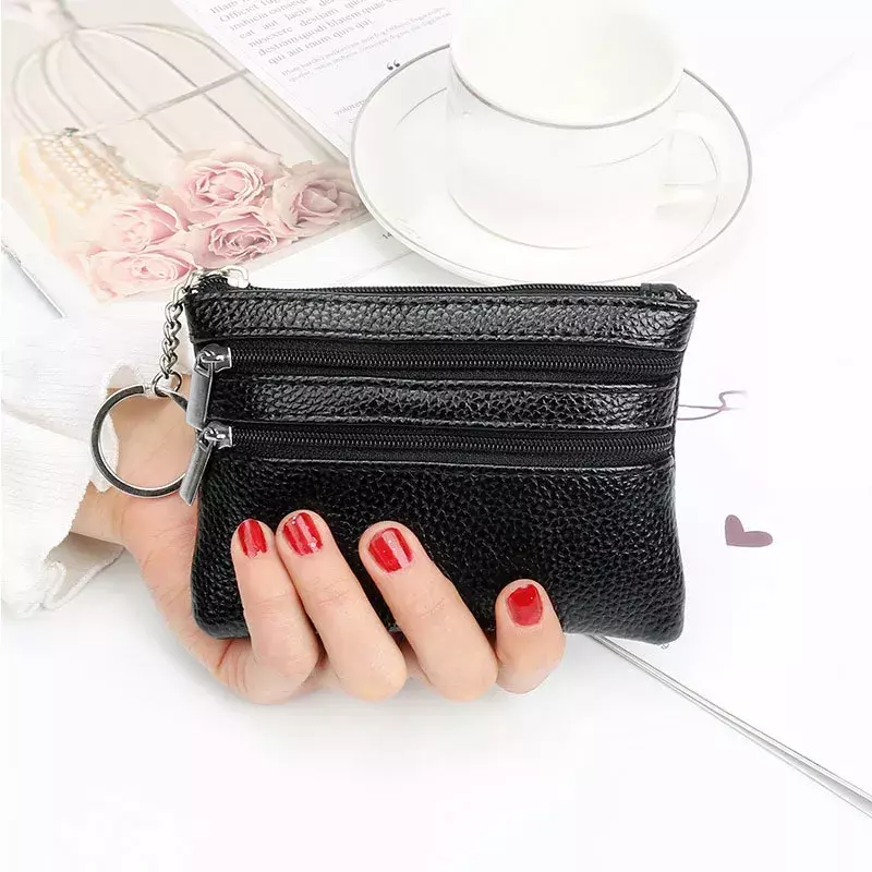 Fashion Women Men Kids Mini Wallet Ladies Double Zipper Coin Purse Multifunctional Small Coin Credit Card Key Ring Wallet