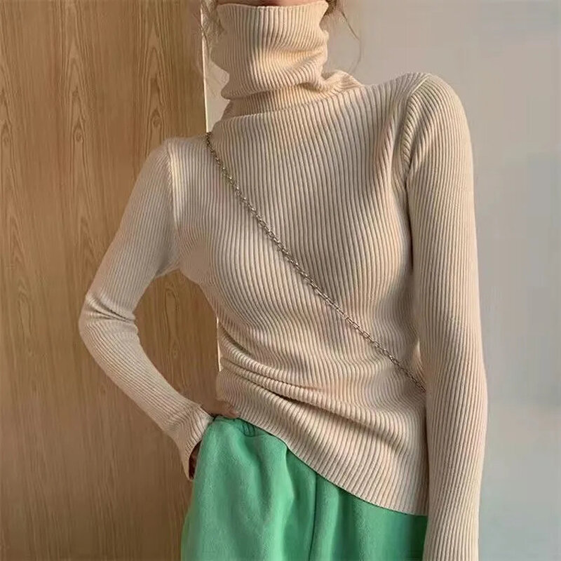 Autumn fashion knitted high neck Pullover Sweater women's new long sleeved sweater bottom shirt elegant women's sweater Pullover