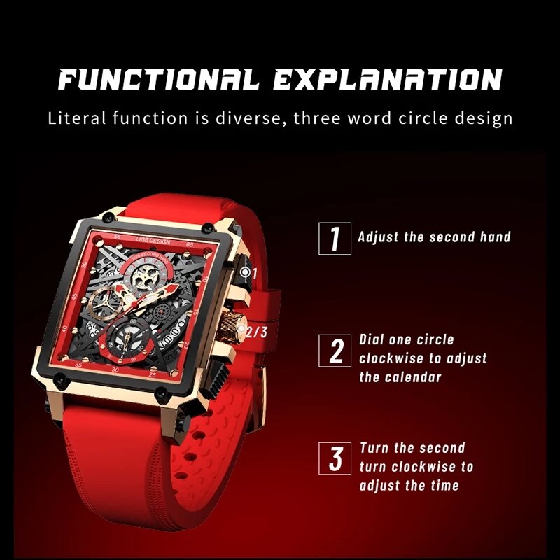 LIGE – montre de sport chronographe pour hommes, bracelet en Silicone, carré, Quartz, 2022