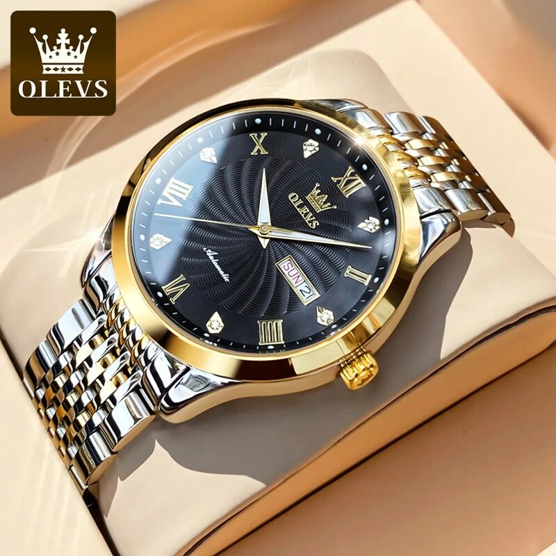OLEVS wodoodporny w pełni automatyczny świetny wysokiej jakości zegarki dla mężczyzn biznes stalowy pasek ze stali nierdzewnej automatyczny mechaniczny zegarek męski