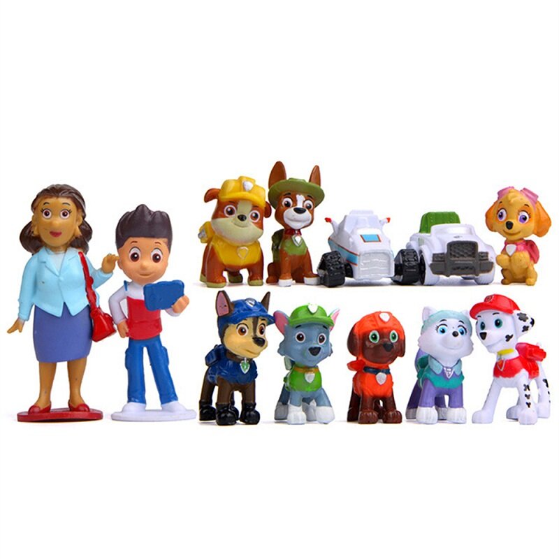 Paw Patrol Canina 4-10cm 애니메이션 피규어 액션 피규어, 강아지 팻 패룰레 자동차 장난감 어린이 장난감 순찰 개 장난감, 12 개