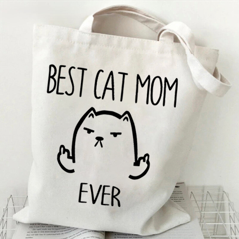 É bom eu estou bem tudo está bem bonito gato sacola casual bolsa de compras moda feminina reutilizável bonito gato lona saco