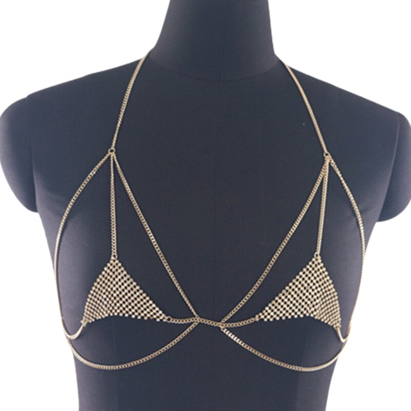 Sutiã corrente neckerchief jóias para mulheres sexy peito suporte sutiãs corrente jóias do corpo ouro biquíni cristal roupa interior jóias