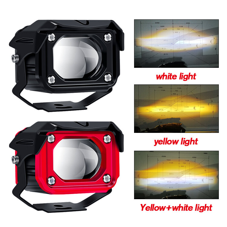 Lentille de phare de moto, ampoule de phare laser DRL, feux antibrouillard super lumineux de haute qualité, trois modes, blanc et jaune, 50W, DC9-80V