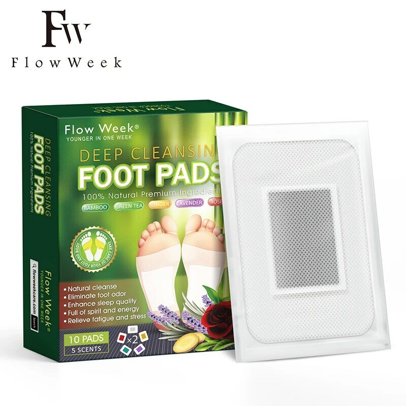 Flow Week-almohadillas desintoxicantes para los pies, almohadillas de limpieza profunda para eliminar tóxicos, dormir mejor y aliviar el estrés, eliminar el olor de los pies