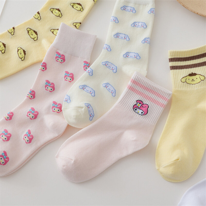 Милые плюшевые носки Sanrio My Melody Cinnamoroll Pompompurin в стиле аниме, спортивные носки, чулки, носки, подходящие ко всему подарки для девочек
