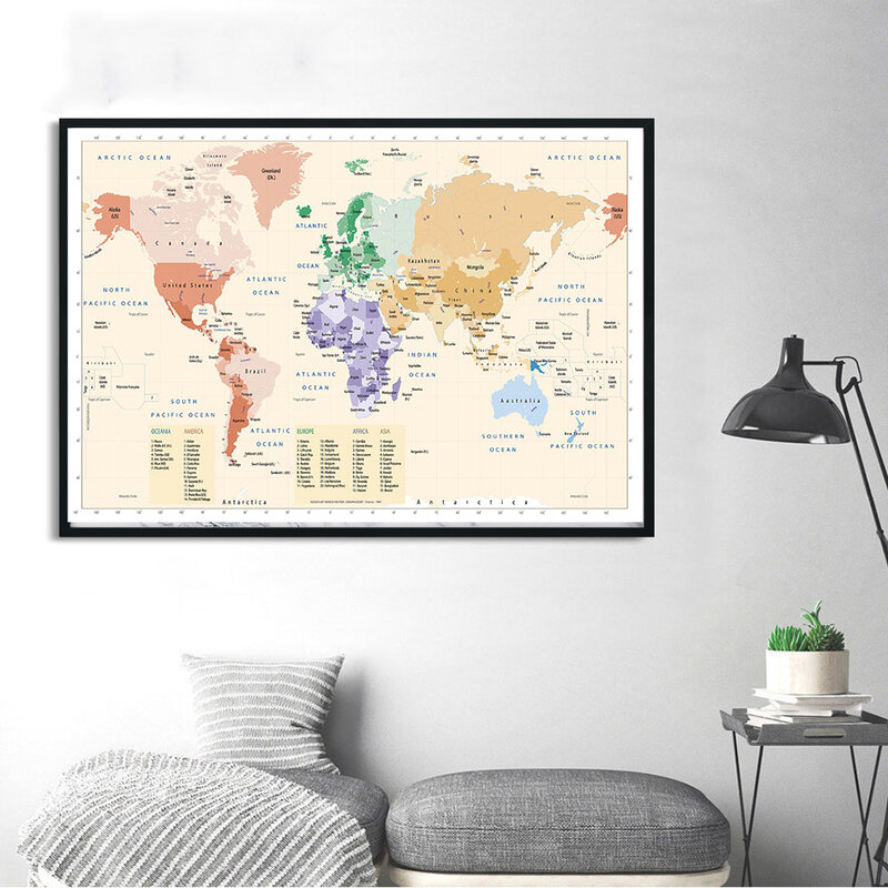 Винтажная карта мира 150*100 см, Нетканая Картина на холсте, декоративный настенный плакат, украшение для гостиной и дома