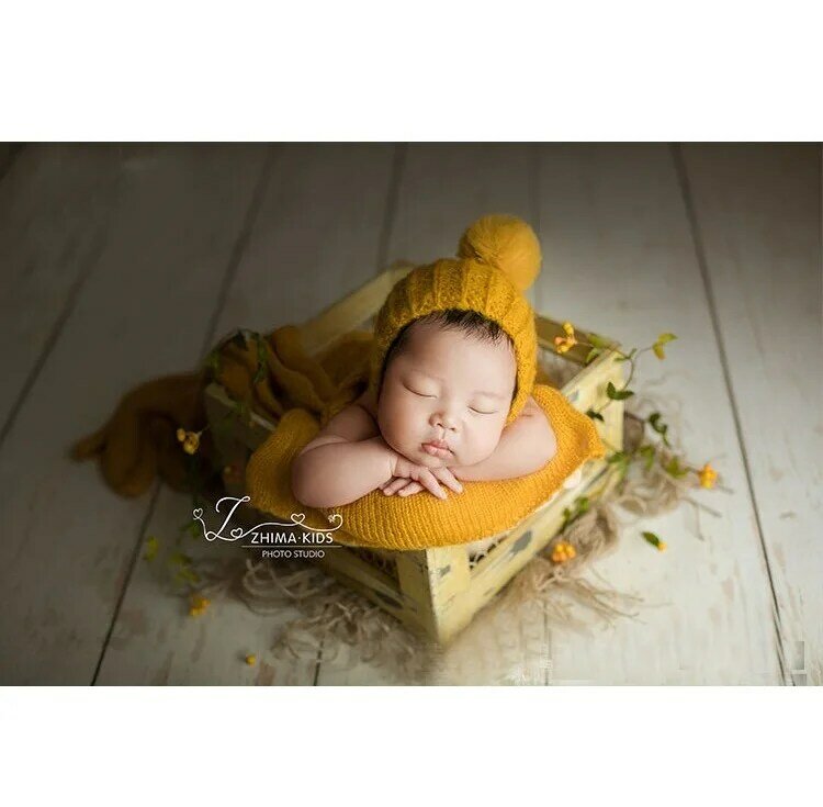 2ชิ้น/เซ็ตทารกแรกเกิดอุปกรณ์ประกอบฉากการถ่ายภาพผ้าห่มขนสัตว์ผ้าห่มถักหมวกเด็กอ่อน Neborn Photo Prop...