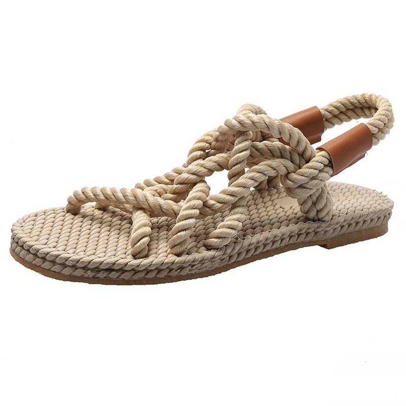 Sandalias de cuerda trenzada para mujer, zapatos informales sencillos, calzado tradicional, moda creativa para el verano
