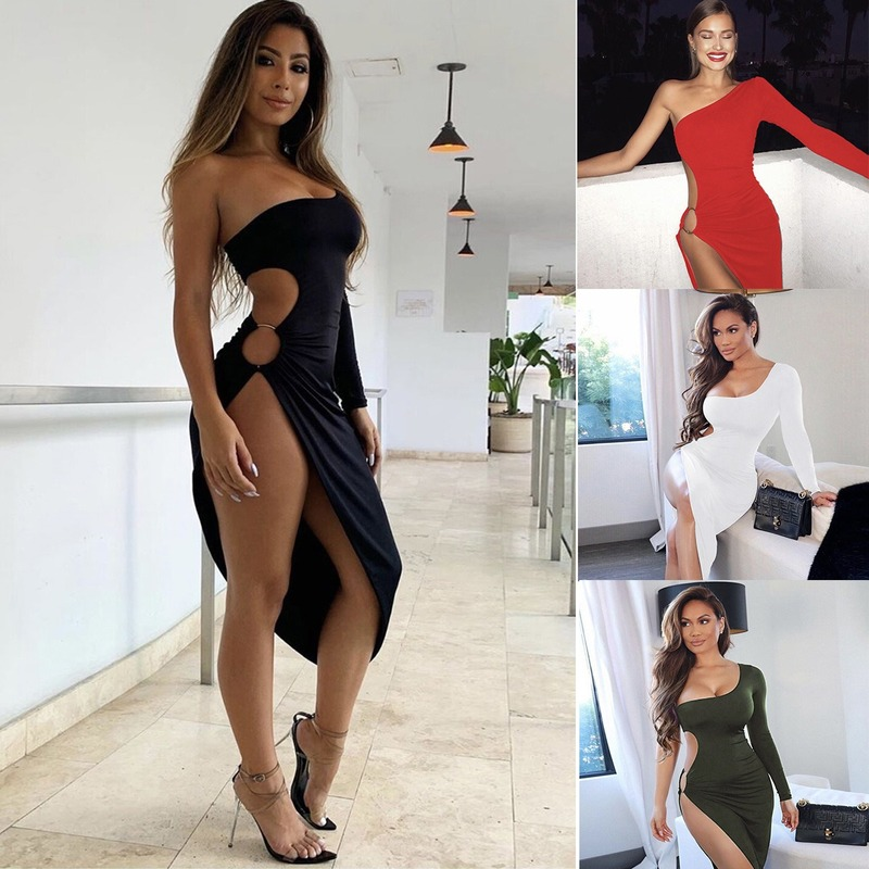 Elegant Dresses for Women Fashion One Shoulder Maxi Evening Dress 2022 Summer New Ladies Red Bodycon Party Sexy Slit Prom Dress