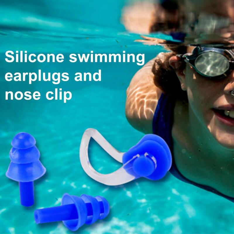 Tapones para los oídos para natación W32, juego de Clip para la nariz, de silicona de tres capas, impermeables para surfear, bucear, accesorios de natación
