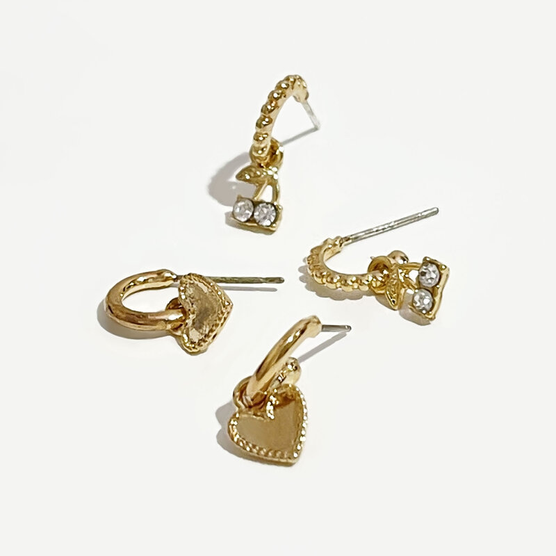 Peri'sBox 4 pz/set Love Heart orecchini a cerchio piccoli in oro orecchini con strass ciliegia per donna orecchini romantici carini 2020 alla moda