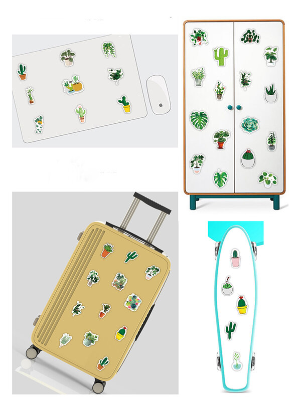 50 Buah Stiker Tanaman Kaktus Sukulen Notebook Botol Air Lucu Casing Ponsel DIY Buku Tempel Laptop Hijau Mainan Anak Tahan Air