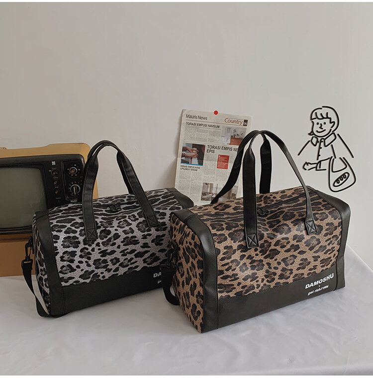 YILIAN borsa da viaggio portatile di grande capacità bagaglio da uomo e da donna breve viaggio zaino semplice con stampa leopardata