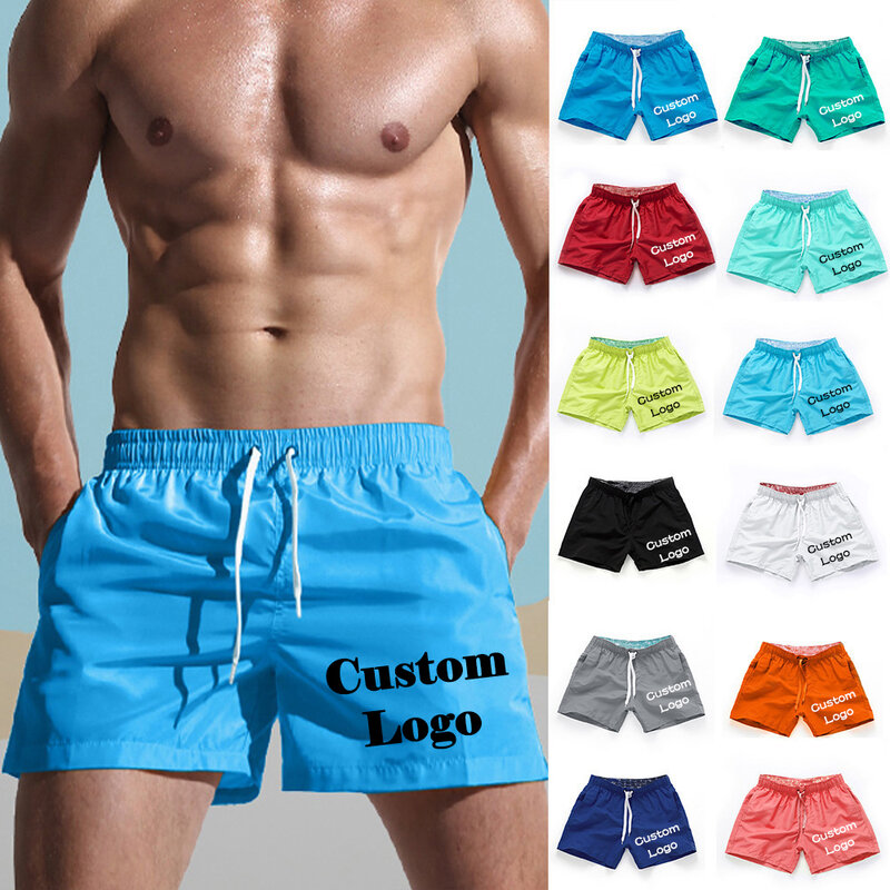 Шорты мужские пляжные с логотипом на заказ, Летние плавки, повседневные Бермуды, пляжные шорты, классические, разные цвета
