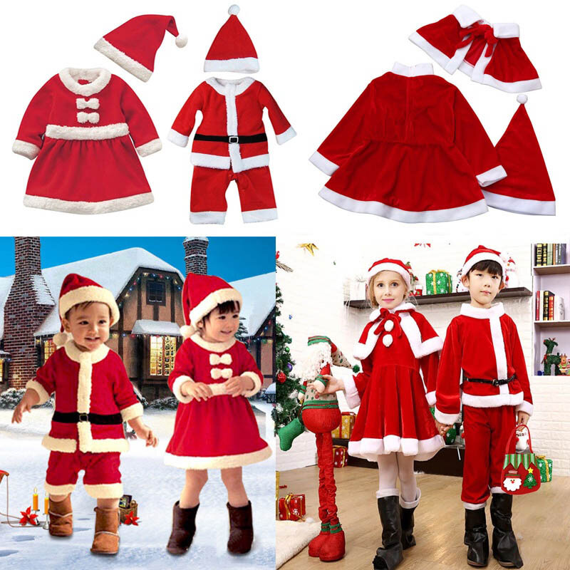 Nieuwjaar Kerstkostuum Kids Baby Kleding Sets Winter Fleece Tops + Broek + Hoeden Jongens Meisjes Kinderen Kleding Santa Claus Outfit
