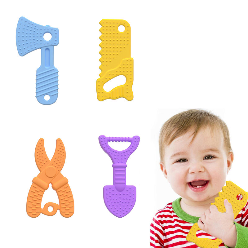 Anneau de dentition en Silicone pour bébé, 4 pièces, jouets sensoriels à mâcher, succion, jouet apaisant
