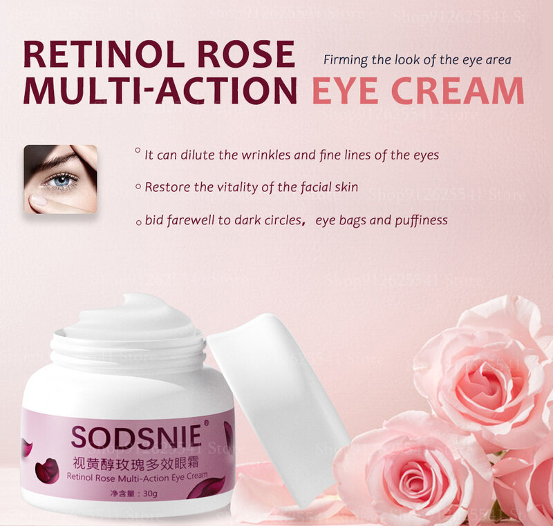Retinol Rose Anti Dark Circle Eye Cream Multi-Action Eye Cream Anti Wrinkle Anti-Aging Firmness Skin Peptide Eye Bags Eye Care