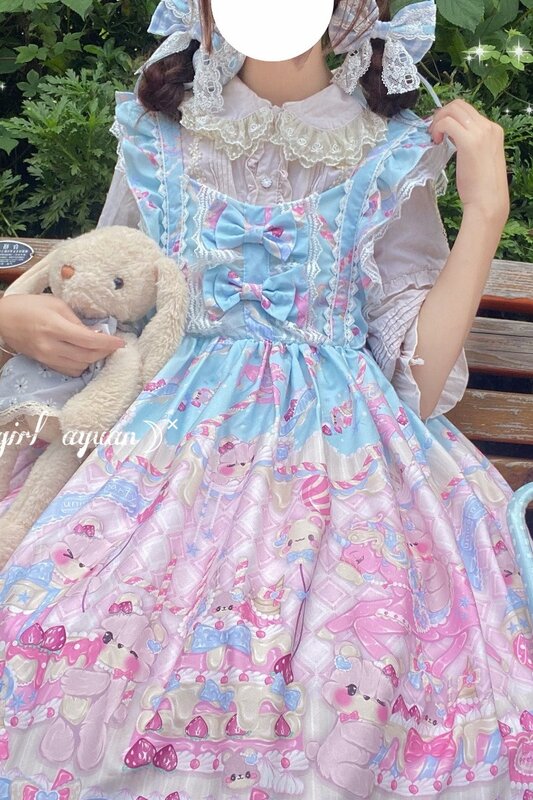 Sweet Lolita Jsk Sleeveless Dress Dessert Party Kawaii Bow Suspender  Summer Princess Tea Party Gift For Girls Cosplay Angel Cat