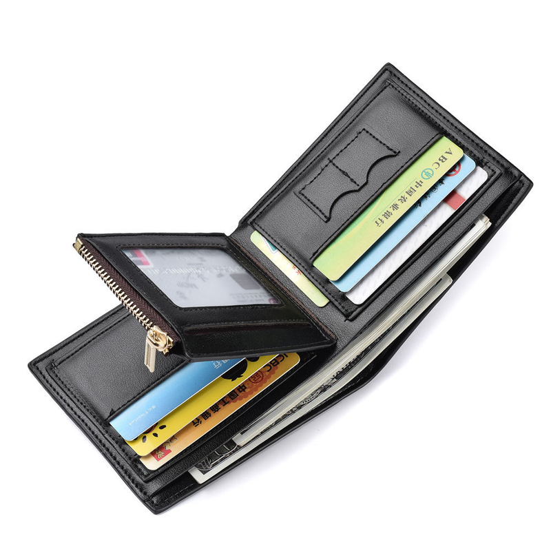 Männer PU Leder Brieftasche Business Multi-Karte Brieftasche Zipper Geldbörse Kreditkarte Halter Zwei-falten Casual reine Farbe Kurze Brieftasche
