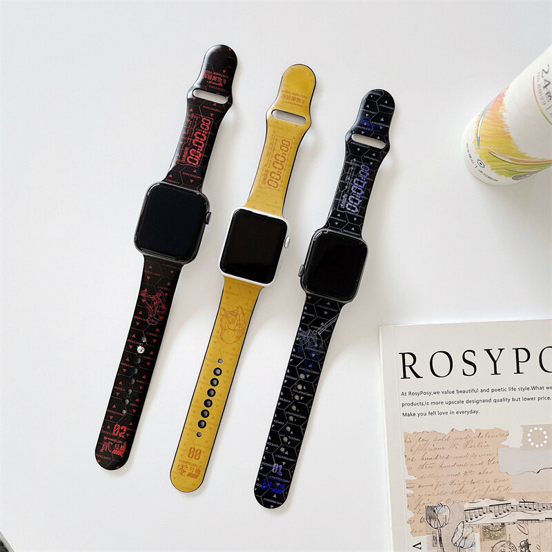 Silicone Printed Strap for Apple watch 7 41mm 45mm correa 38/42mm belt Decoration bracelet iWatch series 5 4 SE 6 band 44mm 40mm