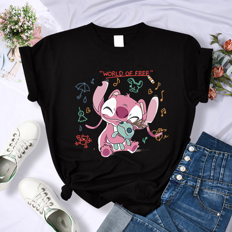 90s Disney Lilo Stitch Y2k Clothes Fashion Harajuku T Shirt Women Kawaii Tops Funny Cartoon T-shirt Stitch Shirt Female Tee
