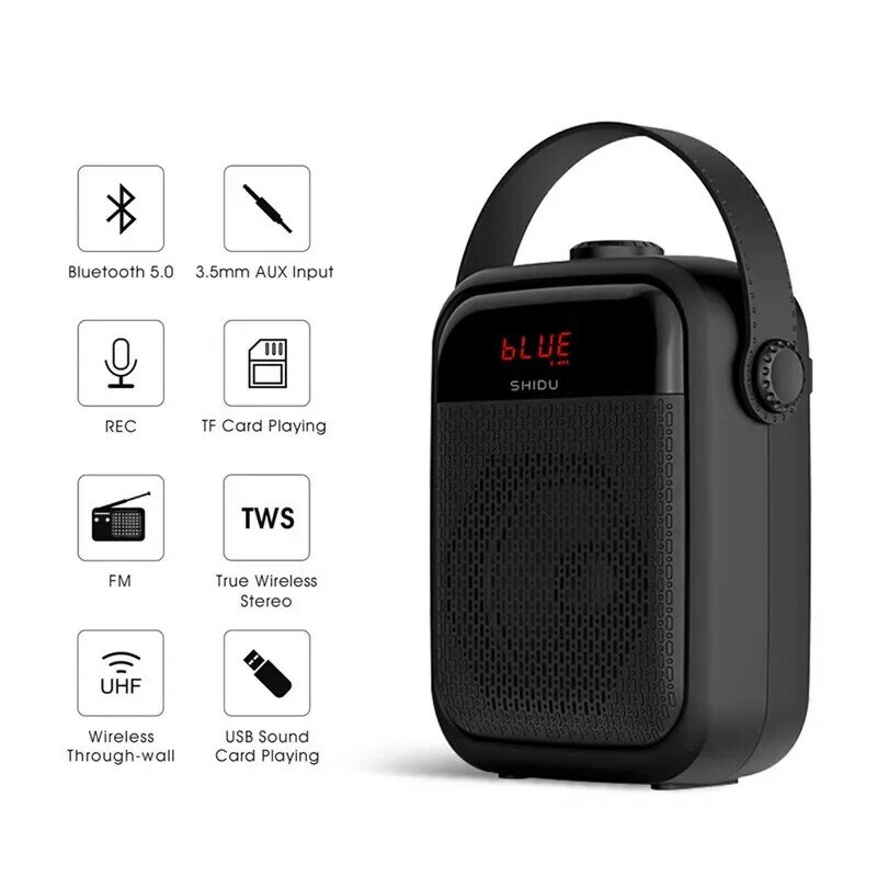 SHIDU-Amplificador de voz portátil, dispositivo inalámbrico con micrófono, Audio, Bluetooth, megáfono, grabación, TWS, Radio FM, H6, 25W