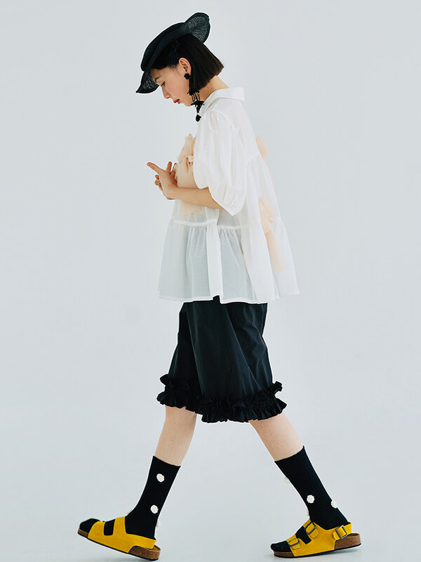 imakokoni original Japanese summer glacier cotton edge black trousers solid color simple all-match shorts 223658