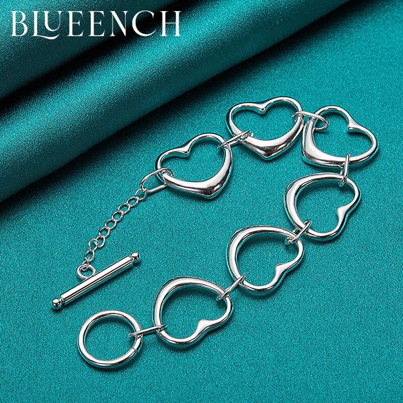 Blueench 925 Gelang Rantai Sterling Silver Heart Peach OT untuk Wanita Perhiasan Fashion Tanggal Sehari-hari